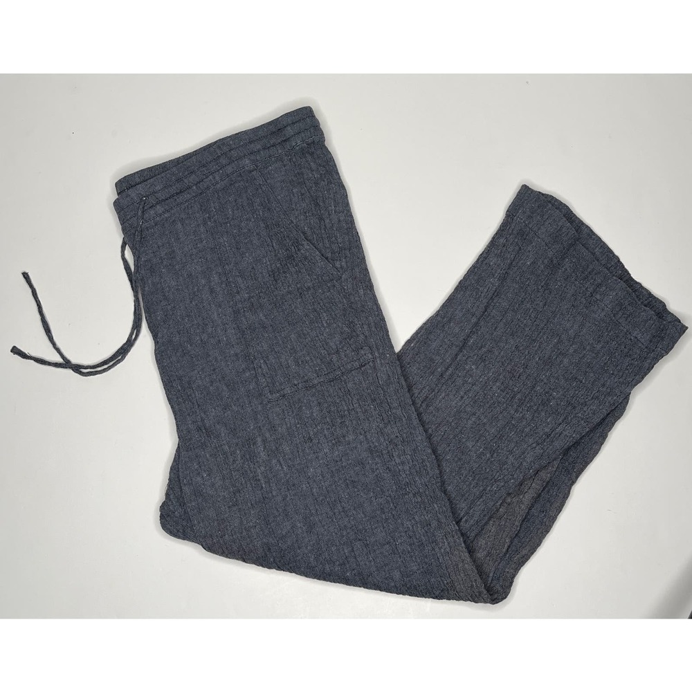 PureJill womens blue ankle pants linen blend drawstring waist pockets crinkle PL